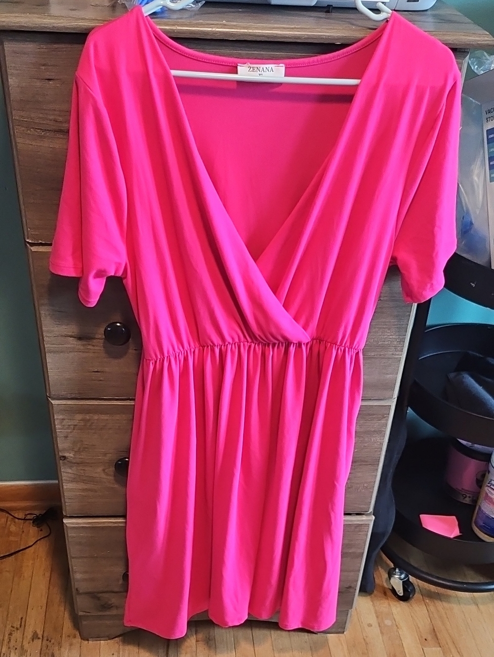 Zenana Outfitters Bright Pink Surplice Mini Dress